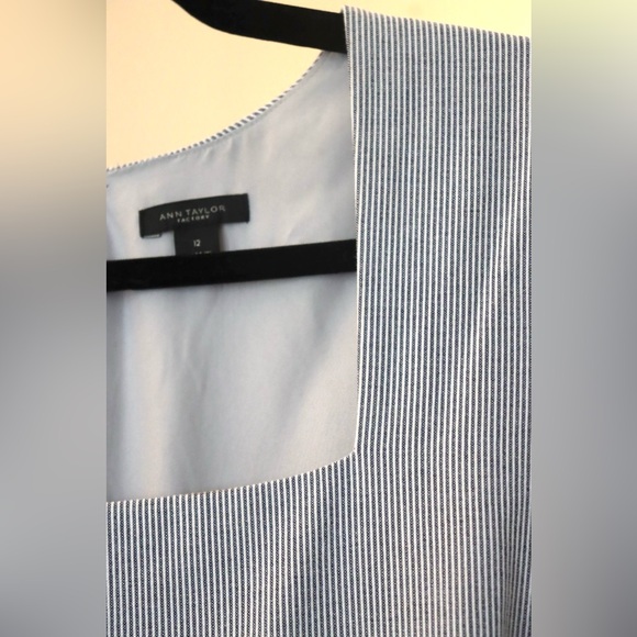 EUC Navy/Grey Ann Taylor Factory Striped Square Neck Sheath Dress Size 12 - Picture 3 of 5